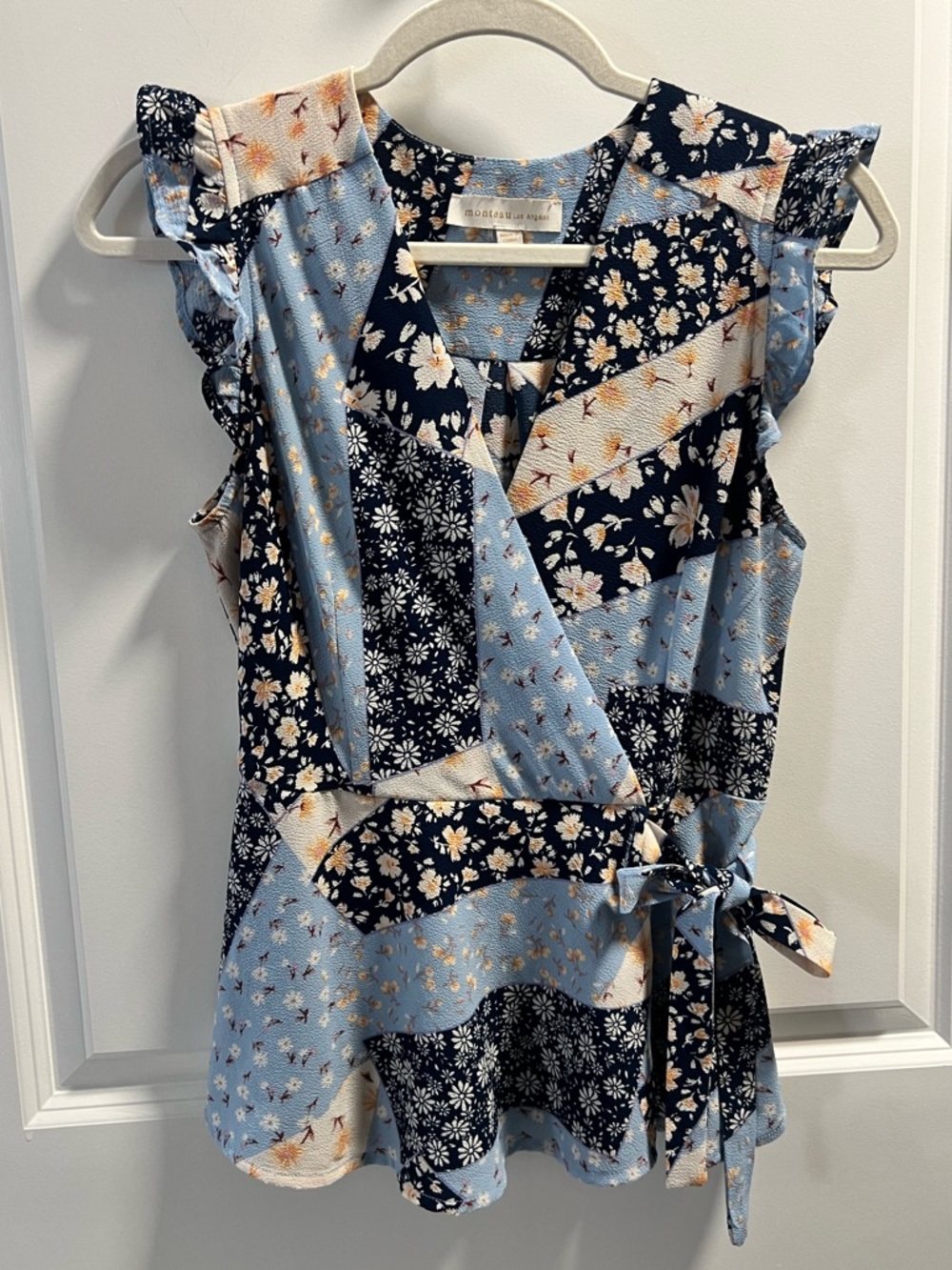Monteau Patchwork-Print Floral Wrap Top